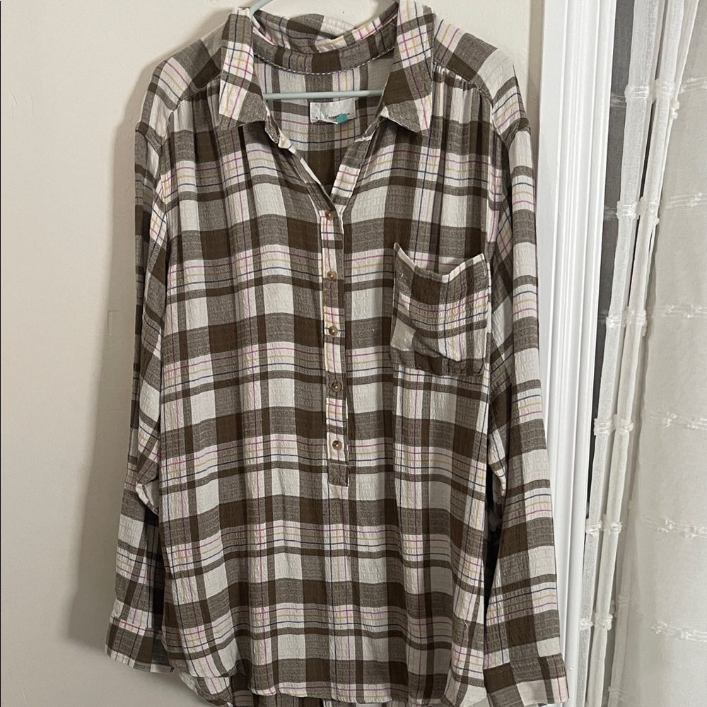 Anthropologie Brown Plaid Button Down Shirt